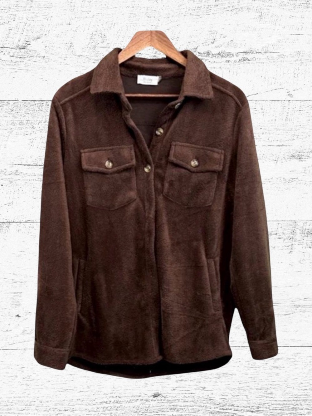 Cozy Women's Brown Fleece Button-Front Jacket